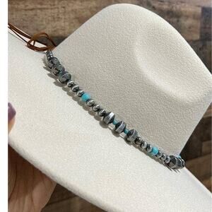 Navajo Style Pearl Bead Hat Band in Silver